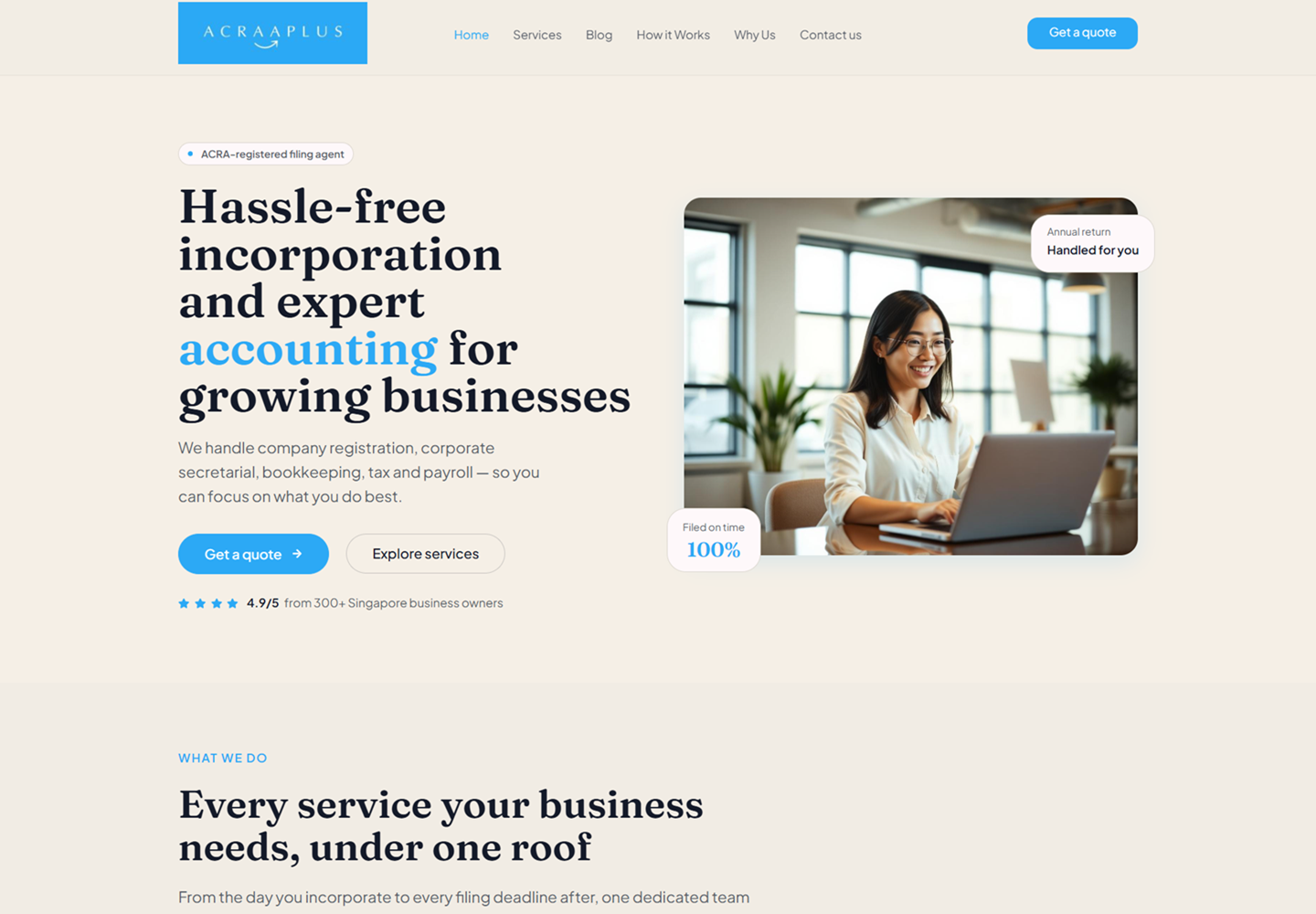 Acraa Plus CPA website homepage designed and developed by ACSIUS