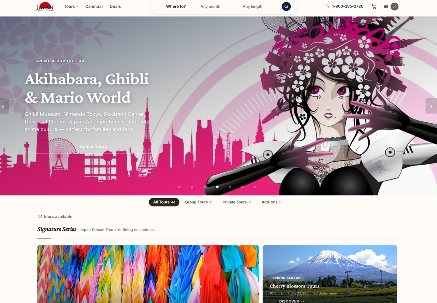 Japan Deluxe Tours website homepage designed and developed by ACSIUS