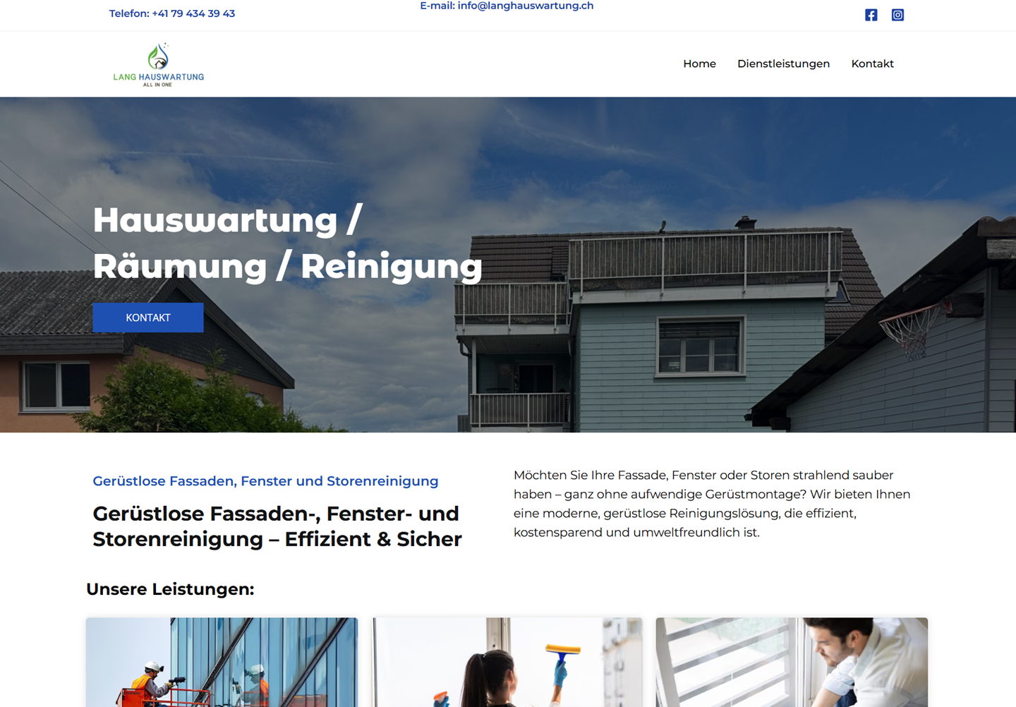 Lang Hauswartung website homepage designed and developed by ACSIUS