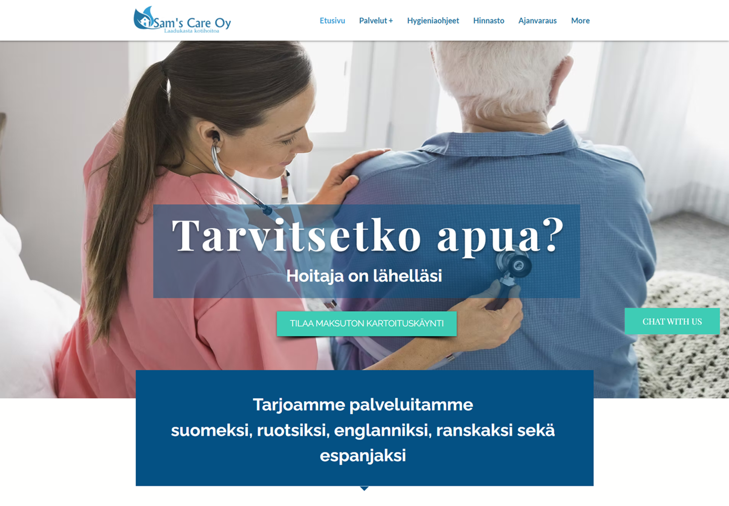 Sams Care website homepage designed and developed by ACSIUS
